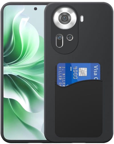 Geschikt voor Oppo Reno 11 Telefoonhoesje met Siliconen Pasjeshouder - Flexible Back Cover Case Siliconen TPU with Silicone Cardslot - Zwart - Smartphonica geschikt voor Oppo Reno 11