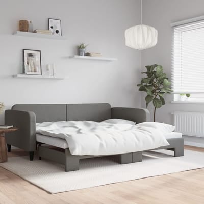 vidaXL - Slaapbank - met - onderschuifbed - 100x200 - cm - stof - donkergrijs