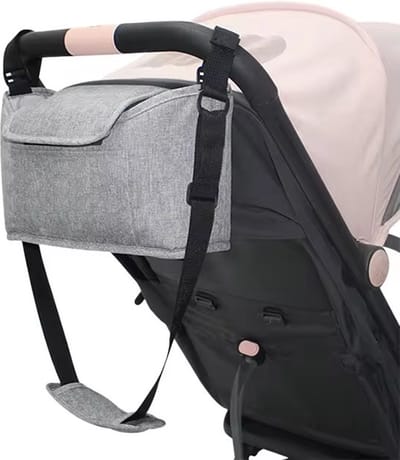 Universele Kinderwagen Organizer & Compacte Luiertas – Multifunctionele Buggy Organizer met Schouderriem – Grijs – Opbergvak voor Flessen, Luiers en Accessoires