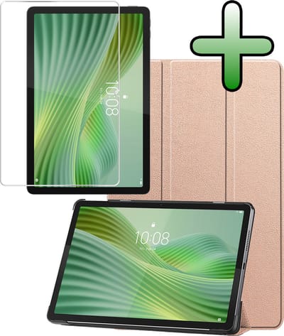 Hoesje Geschikt voor Lenovo Tab 10.1 inch - Met Screenprotector - Trifold Bookcase - Hard Cover - Hardcover Book Case - Tablet Hoes - Rosé goud
