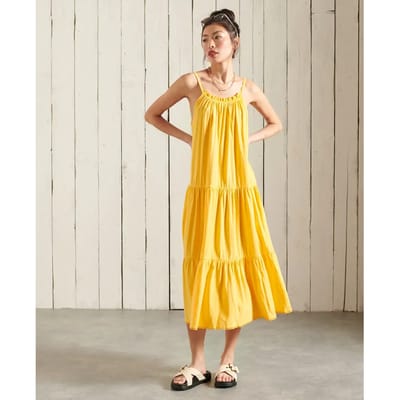 Superdry Jersey Midi Mouwloze Jurk Geel XS Vrouw