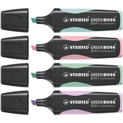 STABILO GREEN BOSS Pastel - Markeerstift - Gemaakt van 83% Gerecycled Plastic - Etui Met 4 Kleuren