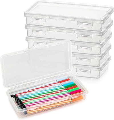 Set van 6 Stapelbare Transparante Opbergdozen met Deksel - Kleine BPA-vrije Dozen voor Kantoorbenodigdheden, Knutselen en Huishoudelijke Opberging, 19 x 9 x 3 cm