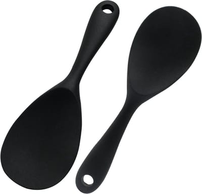 Rijstlepel - 2 stuks - Kooklepel - Roeren, keuken - Antiaanbak siliconen lepel - Roerlepel - Kooklepel - Keuken roerlepel - Rijstlepel - Siliconen Rijstlepel - Rijst Opscheplepel - Zwart