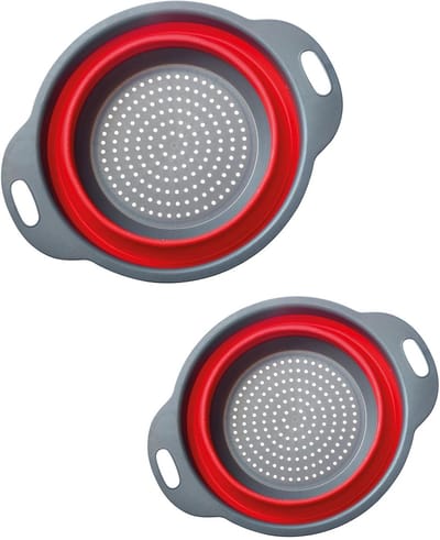 Vergietset Opvouwbaar - Keuken Zeef - Groente Wassen - Ruimtebesparend Ontwerp - 2 Delig - Antraciet Rood