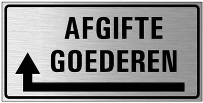 Afgifte goederen links bord, geborsteld aluminium 200 x 100 mm