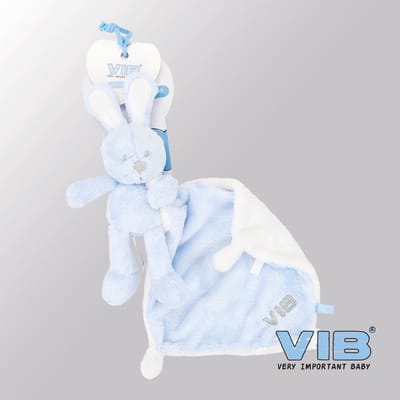 VIB® - Pluche Konijn houdt doekje vast VIB (Blauw) - Babykleertjes - Baby cadeau - zwangerschap aankondiging - geboorte cadeau