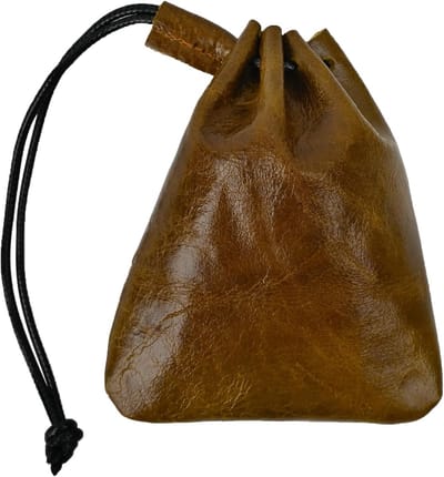 Leren Trekkoord Tas 12x10cm, Handgemaakte Leren Portemonnee en Sieradenopslag voor Mannen en Vrouwen (Lichtbruin)