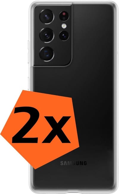 Hoes - 2 Stuks - Geschikt voor Samsung Galaxy S21 Ultra - Sterk & Shockproof - Case Siliconen - Back Cover - Telefoon Hoes - Transparant