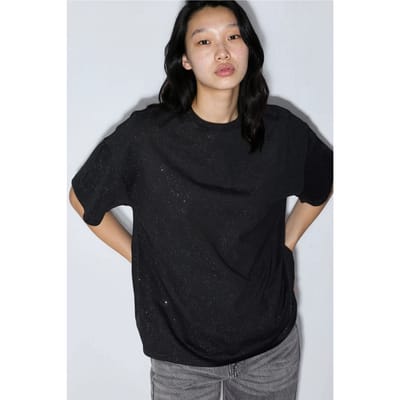 Pailletten Ronde Hals Korte Mouwen T-Shirt