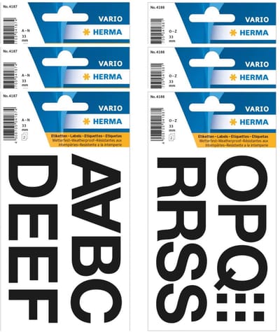 Herma Stickervellen met 117x stuks plak letters - A t/m Z - zwart - 33 mm - Waterbestendig - Geschikt voor buiten - brievenbus
