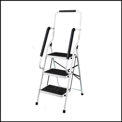 Trapladder 3 Treden - Opvouwbaar Met Leuning - Stalen Constructie - Antislip Treden - Draagvermogen 150 KG