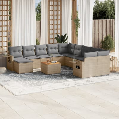 vidaXL - 12-delige - Loungeset - met - kussens - poly - rattan - beige