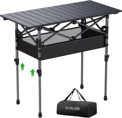 Thijox - Opvouwbare Campingtafel 81,8 cm - Draagbare Aluminium Picknicktafel met 2 Verstelbare Hoogtes en Opbergnet voor Kamperen, Barbecue, Tuin en F