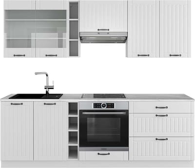 Vicco Fame-Line Complete keukeneenheid – 235 cm, WB Marmer Wit landhuis/wit