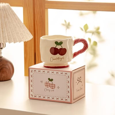 Middelgrote Retro Hoge Waarde Kersenruit Keramische Mok Huis Casual Beker Melk Ontbijt Cartoon Creativiteit 450ml
