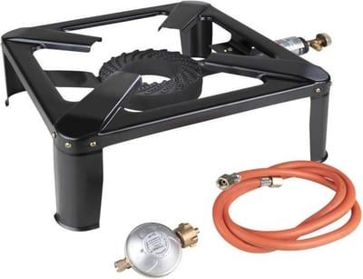 Borvat® Campingkooktoestel - Gasstel 1 pit - 40 x 40 cm - Inclusief slang en 50 mbar drukregelaar - 4-poots ontwerp - Zwart