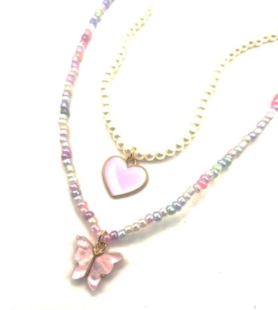 Kralenketting Meisje- 2 stuks Kralenketting- Ketting met hartje- Ketting met vlinder- Set Kralenketting- Kind- LiLaLove