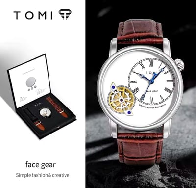Tomi Luxe Horloge Wit | Waterafstotend | Luxe Cadeau Giftbox | Zakelijke Horloge | 2 Horloge Band | Leren Band | Tourbillon