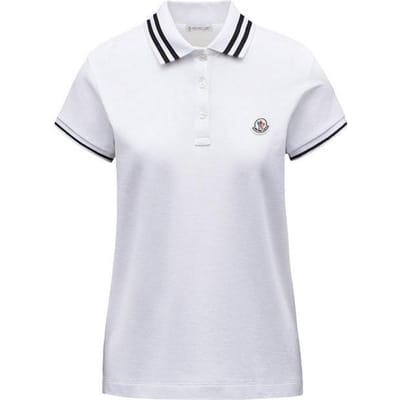 Polo à manches courtes en coton Moncler Petit logo brodé Hauts pour femmes I10938A0000884720001 S white