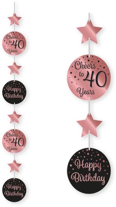 Q2P - 40 Jaar Versiering - Slingers - Verjaardag Versiering - Decoratie - Rose Goud & Zwart - Hangdeco - 1 Stuk