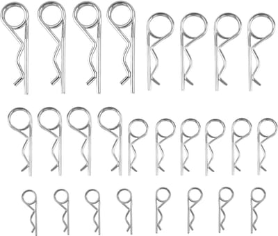 Veerpennen dubbele veersplinten R splinten assortiment M2.5-M5 roestvrijstalen verzinkte beveiligingssplint 5 maten R clips set voor auto, motor, werkplaatsen, leidingen en reparatie