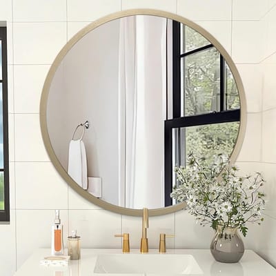 Spiegel voor badkamer met metalen geborsteld frame, 60 cm, horizontaal en verticaal, ideaal voor woonkamer, entree en slaapkamer in bronskleur