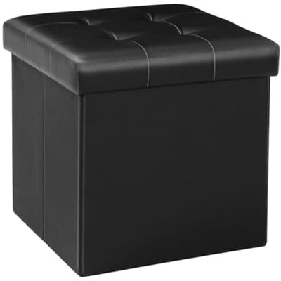 Zitkist met Opbergruimte - Opvouwbare Opbergkist met Bekleding, Palletbank met Schoenenplank, Zwart, 32x32x32 cm