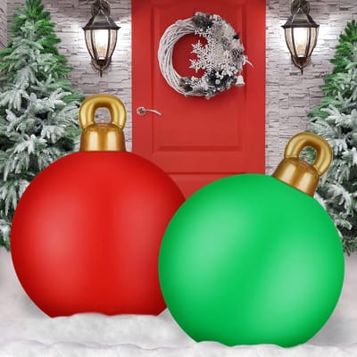 2 stuks opblaasbare kerstballen, 60 cm grote kerstballen, outdoor, opblaasbaar, pvc, decoratieve ballen, decoratieve bal, kerstdecoratie voor binnen en buiten of tuin