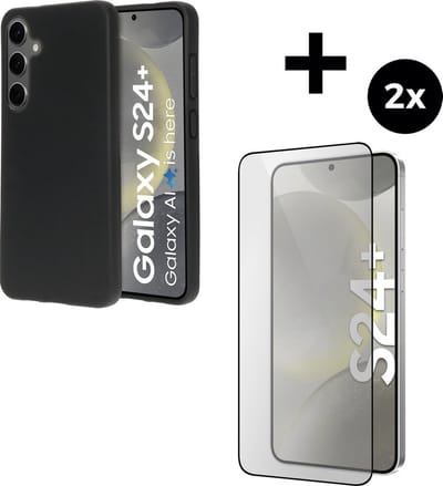 Mobiparts Classic TPU hoesje geschikt voor Samsung Galaxy S24 Plus met 2 Screenprotectors van Gehard Glas - Zwart