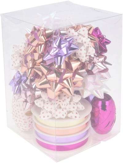Verpakkingsdecoratie strik en lint wit roze set van 30 cadeauversiering.