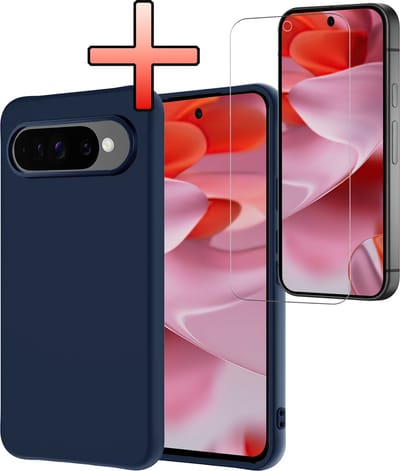 Hoesje - Met Screenprotector - Geschikt voor Google Pixel 10 Pro - Sterk & Shockproof - Back Cover - Siliconen Case - Telefoon Hoes - Donkerblauw