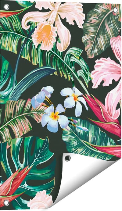 Gards Tuinposter Getekende Tropische Bloemen - Abstract - 40x60 cm - Tuindoek - Tuindecoratie - Wanddecoratie buiten - Tuinschilderij