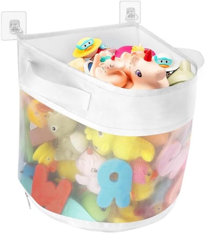 GELLDG Opbergtas geschikt voor badspeelgoed - Organizer tas geschikt voor badspeelgoed, ophangtas en nettas - 27 × 23 × 2 cm - Wit
