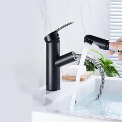 Robinet de Lavabo Cascade de Salle de Bain Noir Robinets Laiton Robinet de Bain Mélangeur Eau Chaude et Froide Robinet de Vasque Montage sur Plage Robinet de Lavabo black