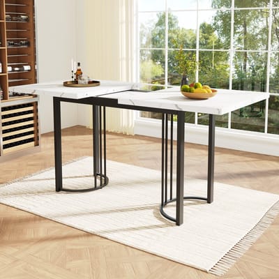 DESMIU Uitschuifbare Eettafel - Ruimtebesparend Ontwerp Voor Eetkamer En Woonkamer - Mdf En Metaal - Zwart En Wit - 140 Tot 179,5 X 80 X 75,5 Cm