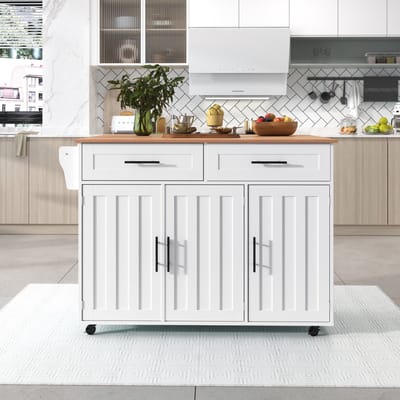 MODFU - Keukeneiland - Uitklapbaar Werkblad En Opbergruimte - Europees - Keuken Of Eetkamer - MDF - Wit - 129 X 46/71 X 91,5 Cm