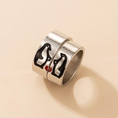 Tocona 2 pièces /Ensembles Adorables Ensembles de Bagues Couple Pingouin Pour Femmes Hommes Nouveau Tendance Cœur Couleur Argent Métal Alliage Bijoux de Mariage 20252 beige