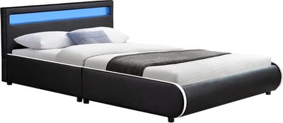 Gestoffeerd bed Sevilla - 140 x 200 cm - Zwart - LED Verlichting
