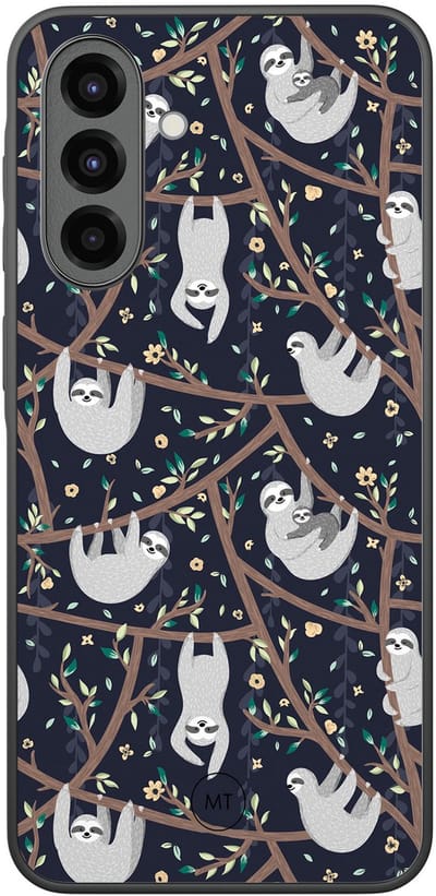 Hoesje geschikt voor Samsung Galaxy A36 - Luiaard print - TPU Hard Case Backcover - Blauw - Mooie Telefoonhoesjes