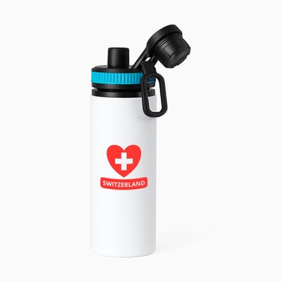 Hacebo® - Switzerland vlag hartje waterfles met draaidop blauw - Zwitserland - reizigers - toerist - verjaardagscadeau - souvenir - vakantie - water fles - 850ML