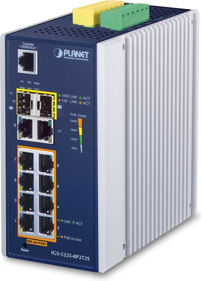 PLANET IGS-5225-8P2T2S netwerk-switch Managed L2+ Gigabit Ethernet (10/100/1000) Power over Ethernet (PoE) Blauw, Wit