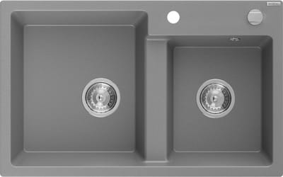 Mexen Tomas granieten dubbele spoelbak 800 x 500 , grijs, chromen sifon - 6516802000-71