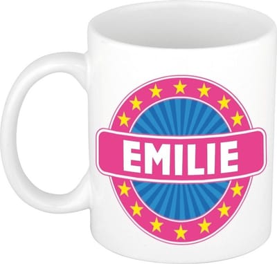 Bellatio Decorations - Emilie voornaam - koffiemok - beker - wit/roze - 300 ml - Cadeau - Dames - Collega - Moederdag - Verjaardag