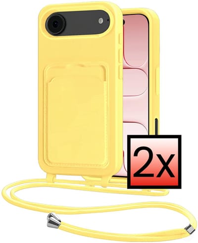 Hoes Geschikt voor iPhone Air Hoesje Pasjeshouder Cover Met Koord Case Siliconen Hoes Met Telefoonkoord en Kaarthouder - Geel - 2 PACK