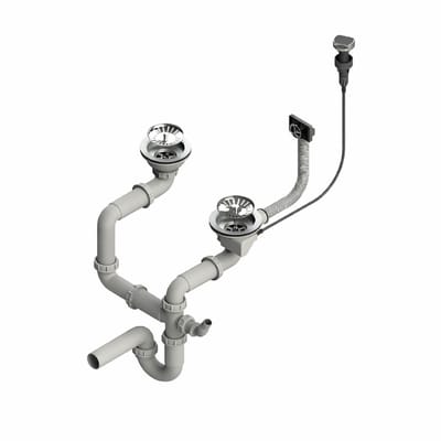QLS Automatische Sifon 3 1/2 inch afvoer voor dubbele spoelbak Roestvrij staal & PVC 11432