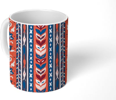 Mok - Koffiemok - Design - Bloemen - Planten - Rood - Minimalisme - Mokken - 350 ML - Beker - Koffiemokken - Theemok