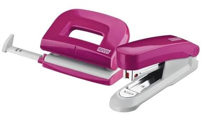 Bureauset met nietmachine en perforator - Roze, inclusief 1000 nietjes nr. 10