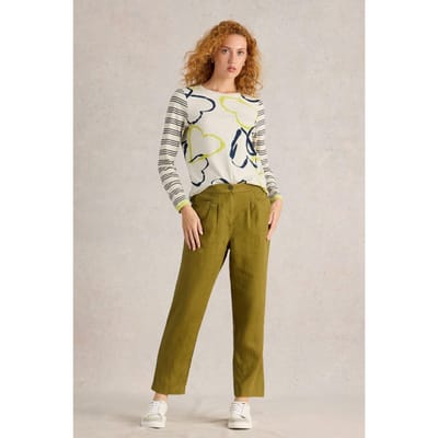 White Stuff Rowena Linen Trouser Khaki Green Maat: 18 REGULAR | Straight Broeken Outlet | Dames | Bruin