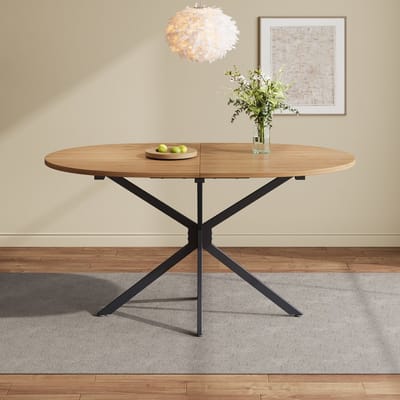 DESMIU Eettafel - Ovaal Modern Design Met Stevige Kruisvormige Poten - Voor 4 Tot 6 Personen - MDF - Natuurlijk - 120 X 80 X 75,5 Cm